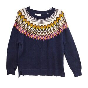 Old Navy Womens Navy Sz. Large Blue Fair Isle Long Sleeves Knit Pullover Sweater
